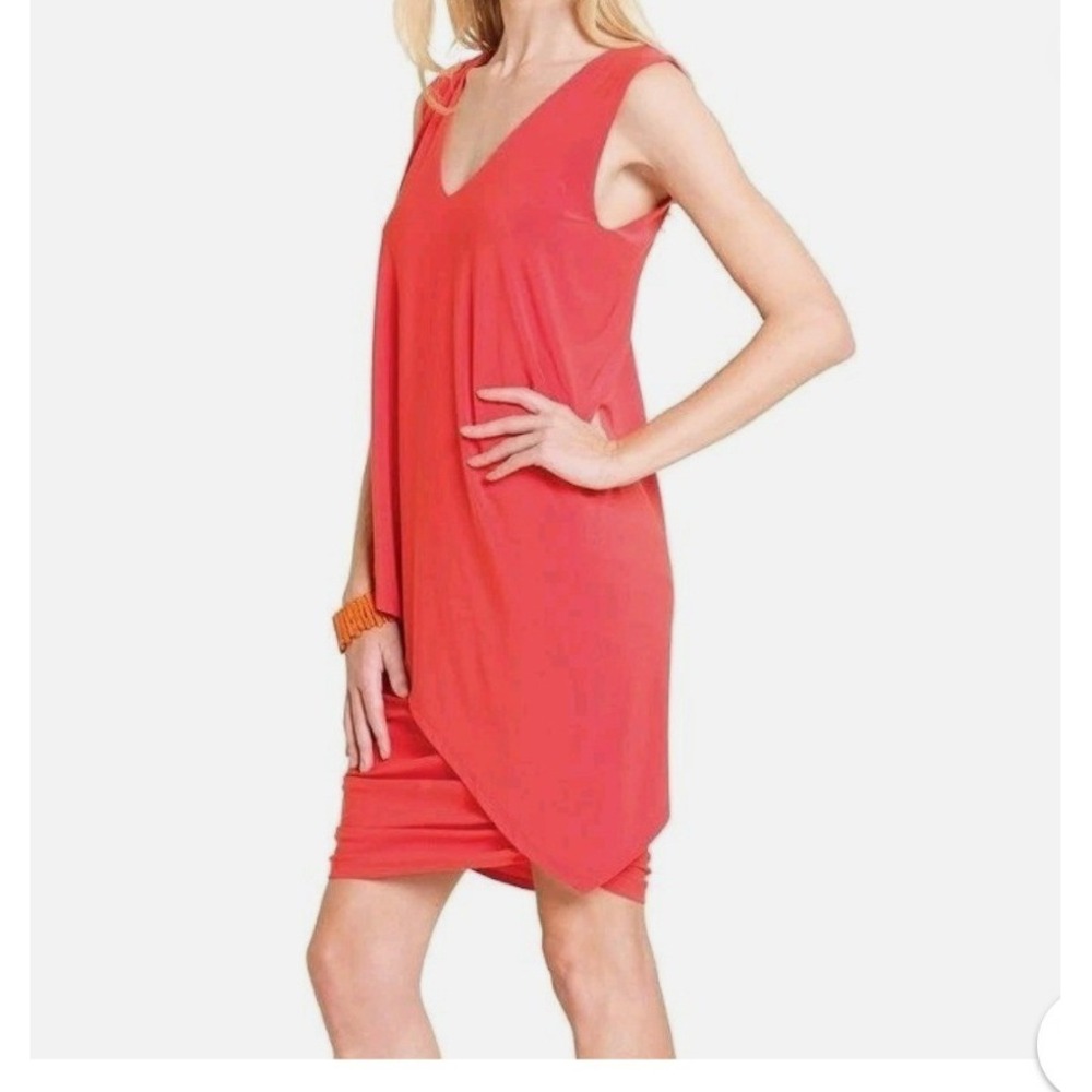 Clara Sunwoo Asymmetrical Drape Dress Womens XS Red Excellent Ruched Sleeveless